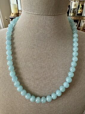 Aquamarine Vintage India Bead Necklace With Silver Clasp